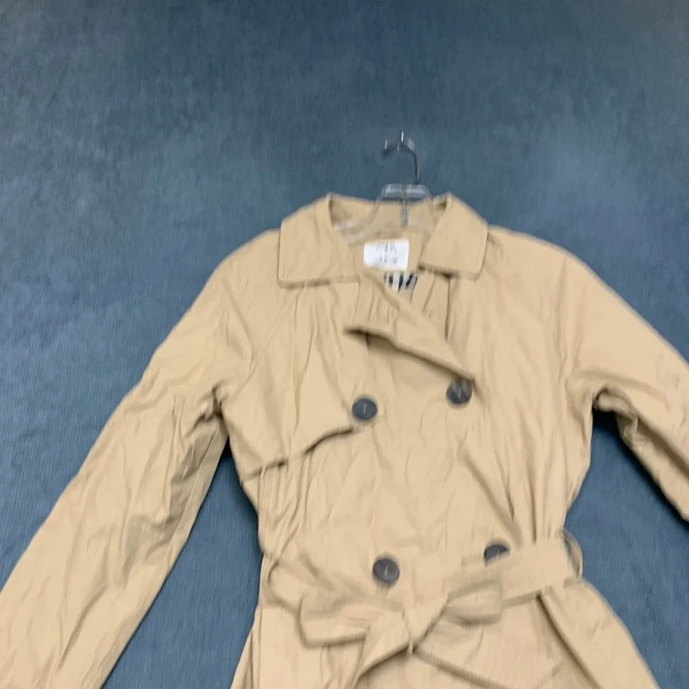 Zara Trench Coat Girls 13-14 Beige Lined Vented Back Double Breasted Tie Waist
